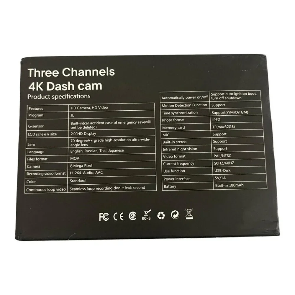 Dash Cam Three Channels‎ 4K HD Cars 170° Wide Angle Full UHD Vehicle Camera - Picture 5 of 6